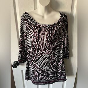 WHBM Drapey Tunic Dress Women's Small White Black Purple Draped Neck Career